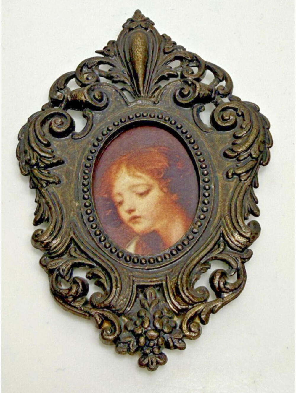 Vtg Mini Small Frame Cast Metal Italy Ornate Photo Picture 1.5" x 1.5" 4.5"H